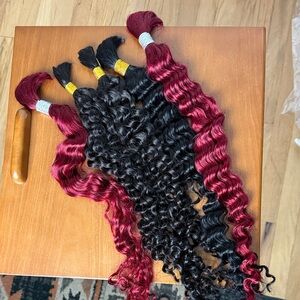 NWT 24inch bulk deep wave human braiding hair knotless 250g black & burgundy